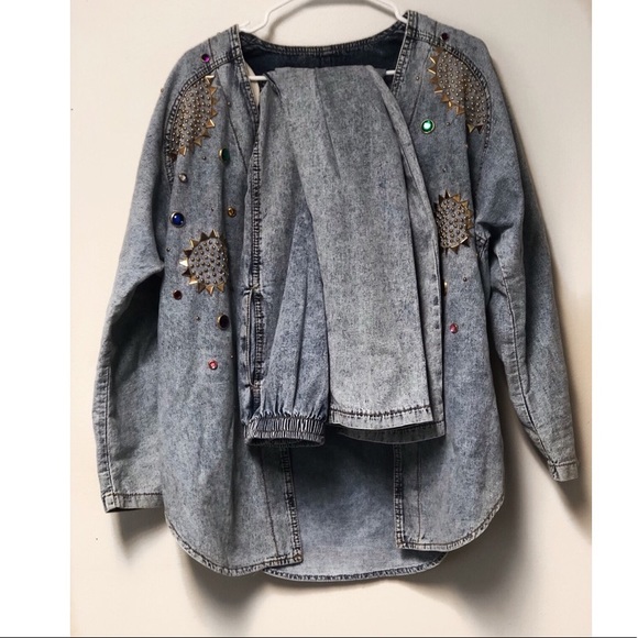 Vintage Acid Wash Denim Studded Jacket & Pants Set - Picture 2 of 8